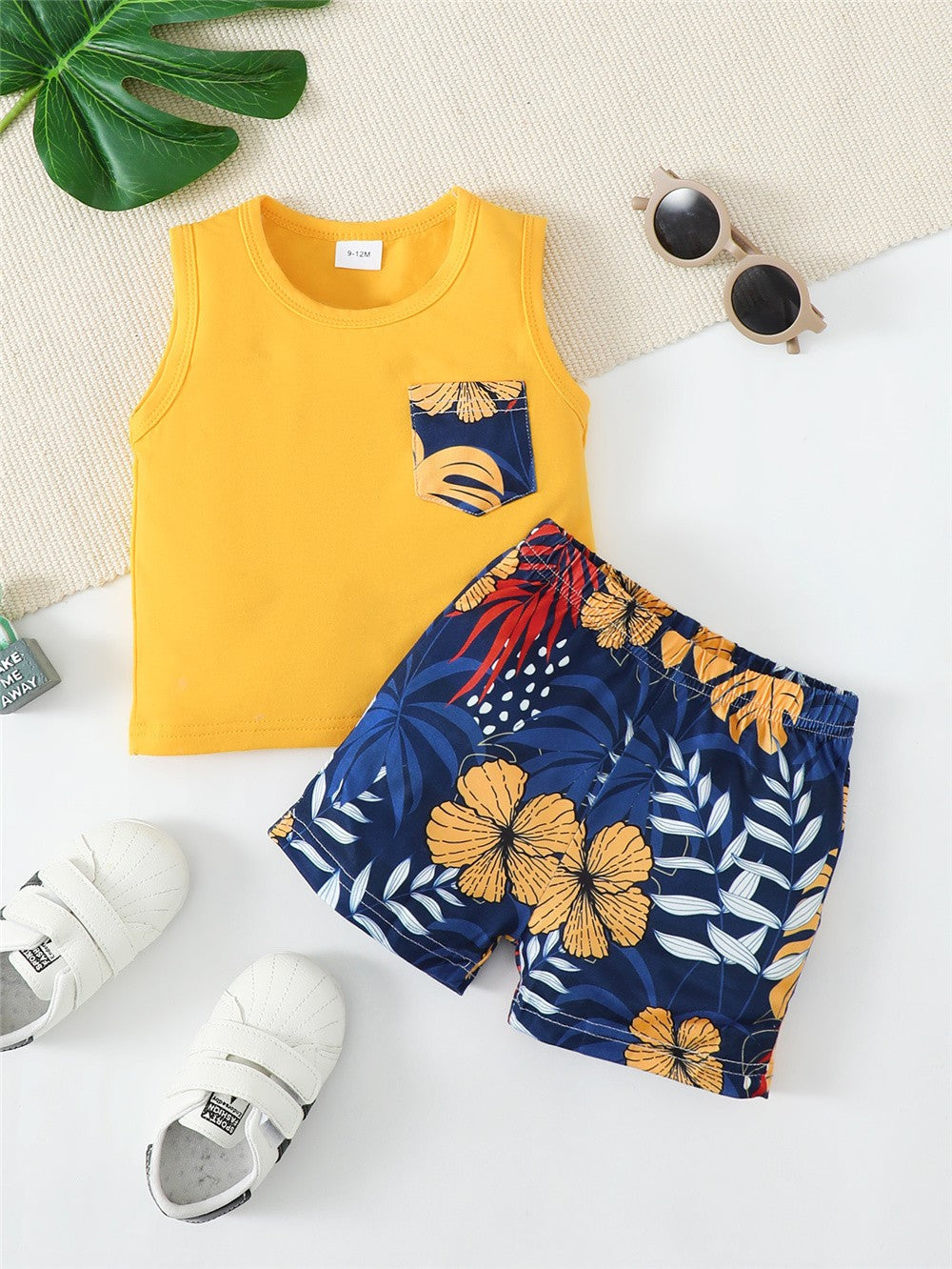 3-24 Months Infant Baby Boy Clothes Set Summer Sleeveless Pocket T-shirt Shorts 2PCS Toddler Boy Casual Outfit Suit Beach Set