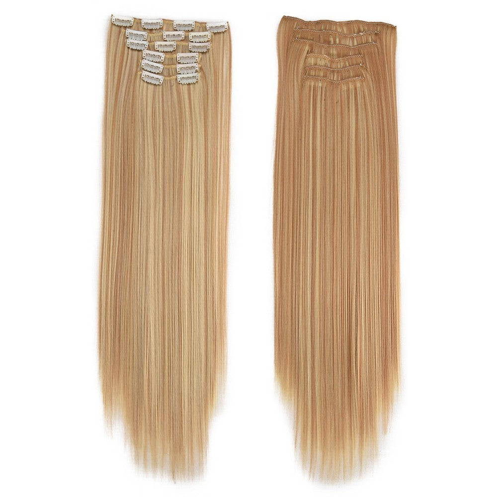 16 Clips in Hair Extensions 24Inchs Long Straight Hairstyle Synthetic Blonde Black Hairpieces Heat Resistant Fake Hair 6Pcs/Set
