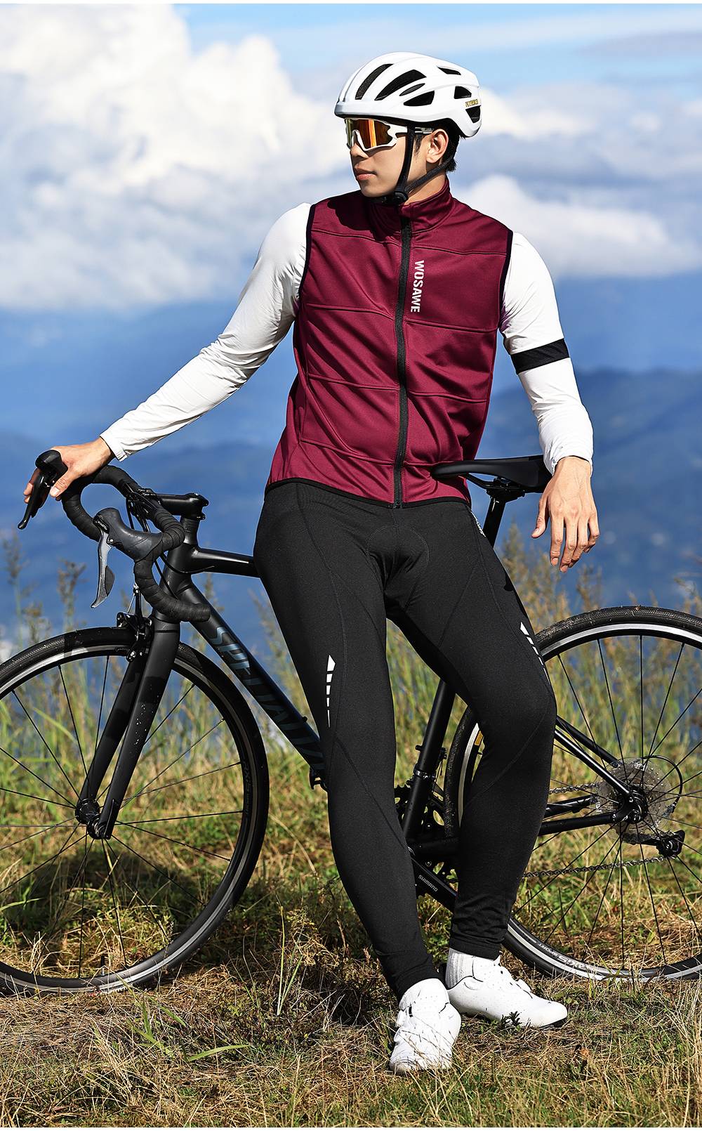 WOSAWE Cycling Jersey Set Winter Spring Vest Pants Sleeveless MTB Bicycle Clothing Warm Bike Jackets Thermal Fleece Suit