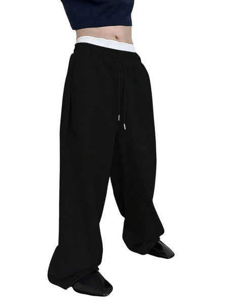 2025 wide leg sweatpants men's sweatpants waist drawstring straight leg loose pants straight leg sports pants