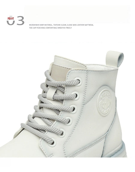 New winter men's shoes rain boots motorcycle leather shoes plush warm outdoor leisure high-top lace-up women's boots