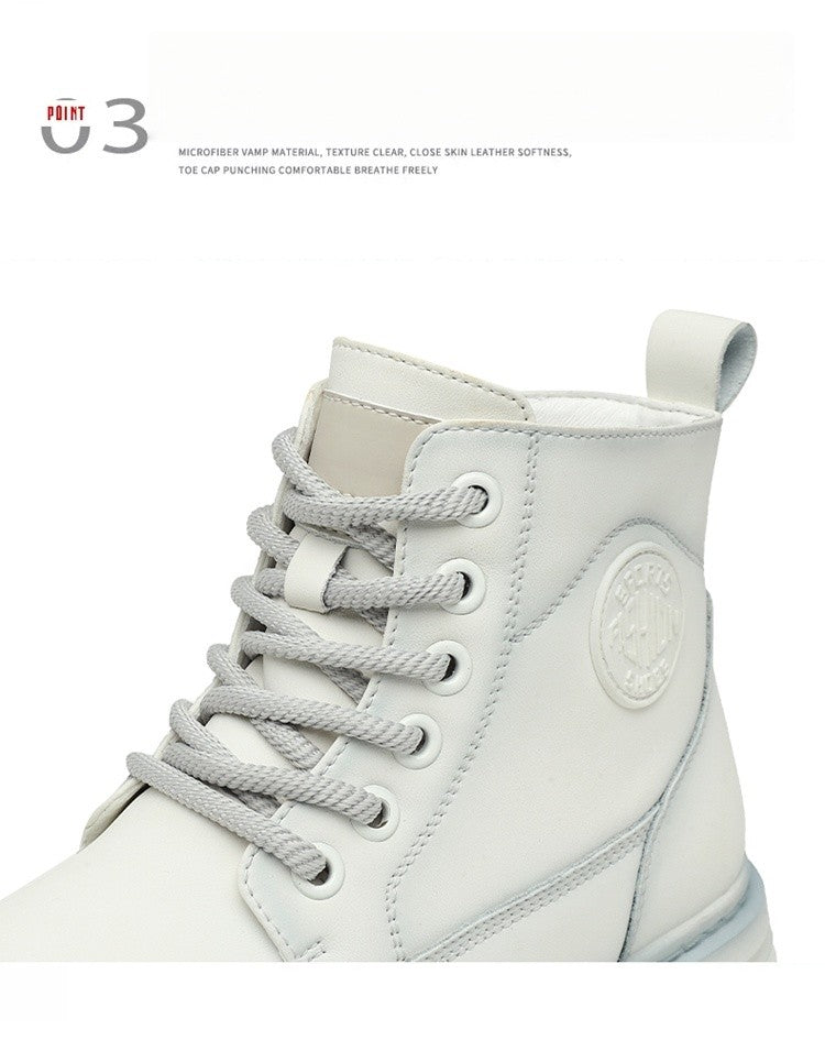 New winter men's shoes rain boots motorcycle leather shoes plush warm outdoor leisure high-top lace-up women's boots