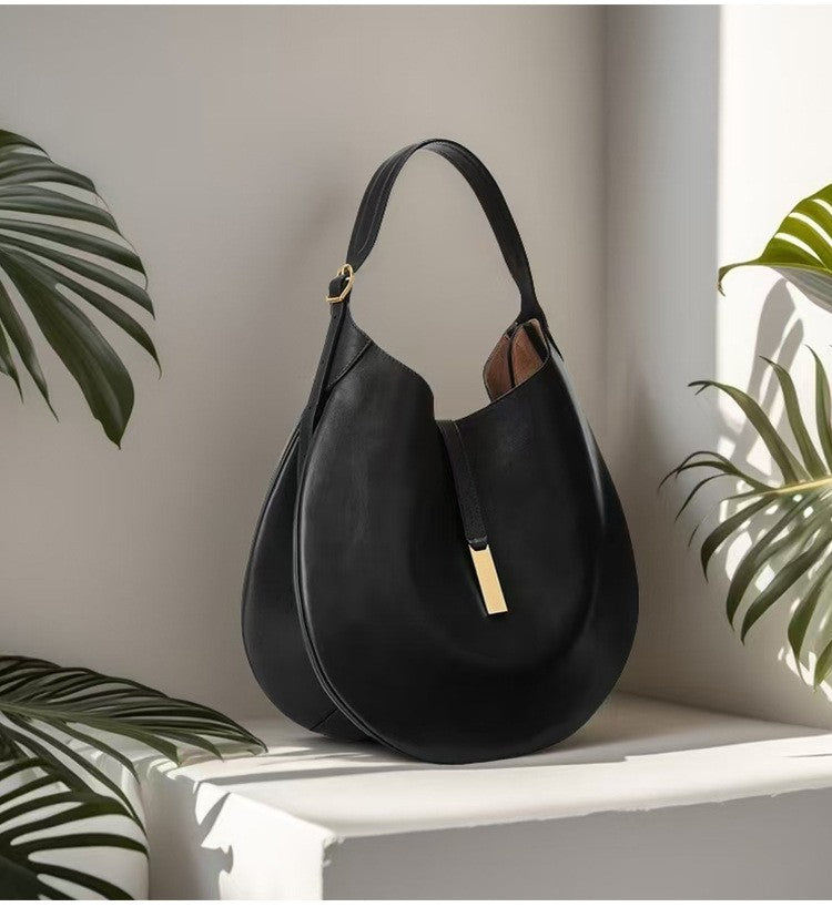 New Fashionable Women's Underarm Bag, Leather Riding Style Brown/Black Crossbody Bag Crescent Bag Travel Bag