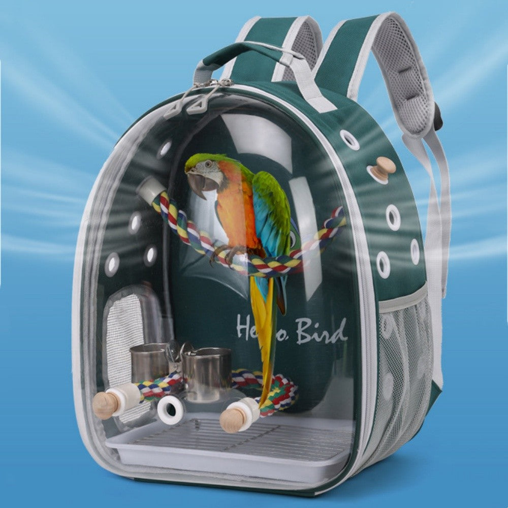 Portable Bird Carrier Bird Backpack with Perch Rope and Tray for Parrot Parakeet Macaw Cockatiel Acrylic Pet Cage Birds Bag
