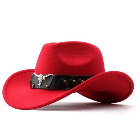 New Western Cowboy Hat Roll Brim Cowgirl Cap Cowboy Jazz Fedora Hats Felt Cap with Cow Band for Women Men