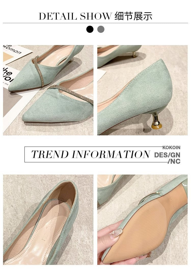 Four Seasons Women's Suede High Heels 2024 New Pointed Stiletto Fashion Sexy Black Wedding Shoes Office Lady Shoes