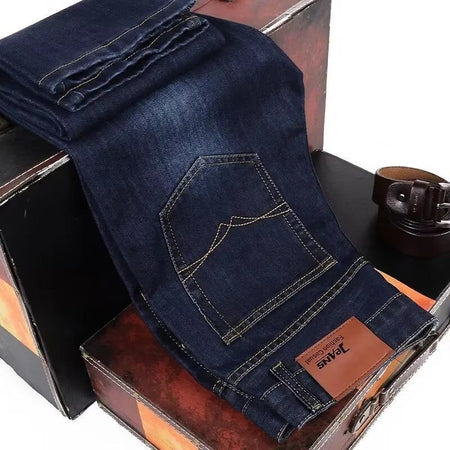 Men's Fashion Business Jeans 2025 Classic Style Casual Stretch Slim Fit Male Denim Trousers Black Blue Brand Jeans Pants