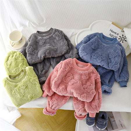 Winter Kids Thick Warm Sets Autumn Boys Girls Flannel Pajamas Suits Baby Long Sleeve Sleepwear Outfits Casual Children Clothes