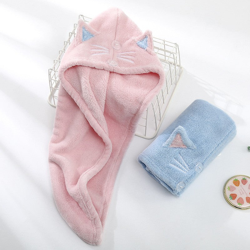 Cute Soft Microfiber Towels Shower Cap Towel Bath Hats Dry Hair Cap Quick Drying Cat Hat for Women Lady Turban Head Girl Towel