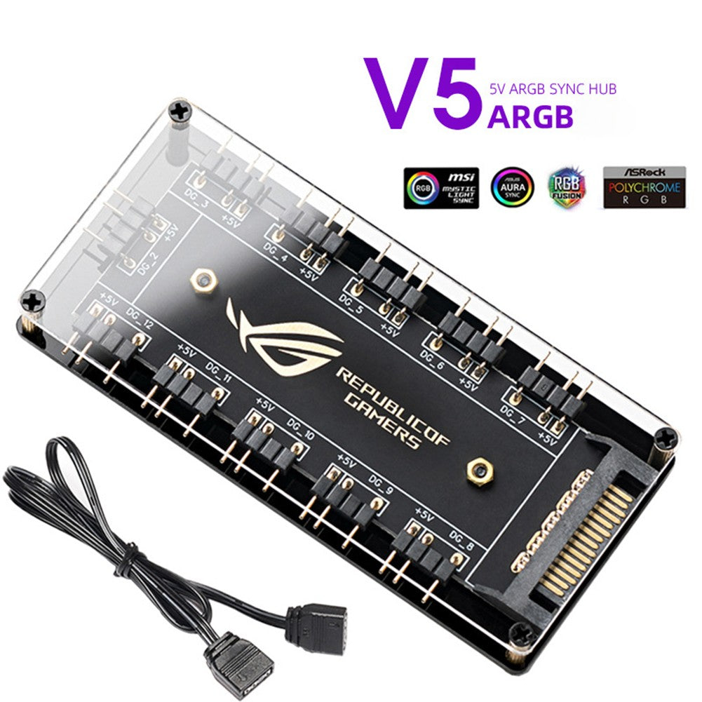 5V/3PIN ARGB Cable Splitter Hub ASUS AURA SYNC RGB Fan Hub Adapter SATA Power Extension Cable Adapter for Computer PC Cooler