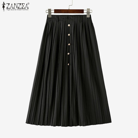 Autumn Skirts Plus Size 2025 ZANZEA Elegant Women High Waist Party Pleated Skirt Jupes Stylish Solid A-line OL Work Faldas Saia