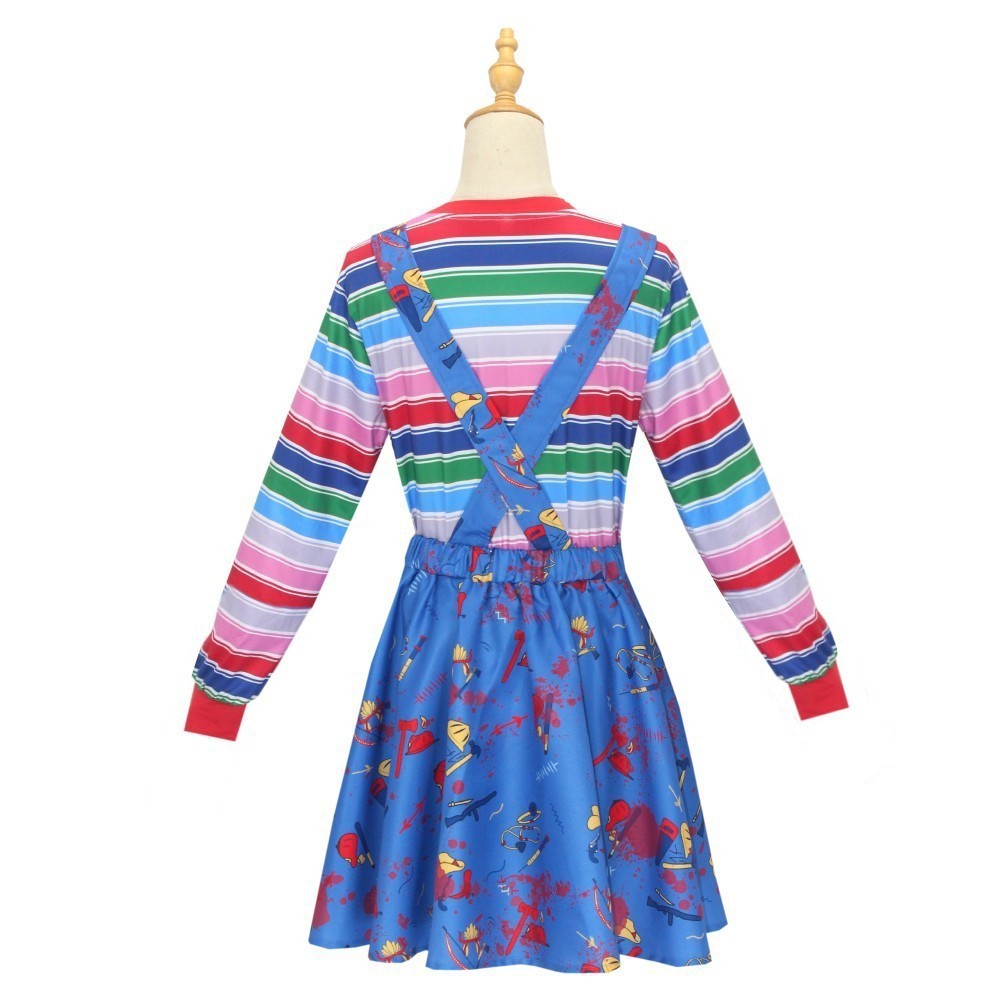 Movie Horror  Chucky  Adult Chucky Cosplay Costume with Striped Shirt and Jumpsuit for Chucky Overalls Halloween Costumes