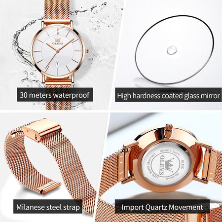 OLEVS 5869 Fashion Women's Watches Milanese Mesh Belt Waterproof Simplicity Versatile Quartz Watch for Lady Original Wristwatch