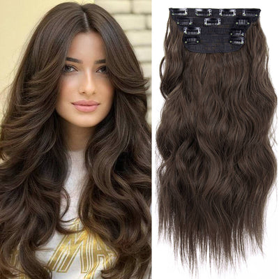 4Pcs/Set 20Inch Synthetic Hair Clip In Long Wavy Thick Hairpieces For Women Full Head Synthetic extenciones para el cabello