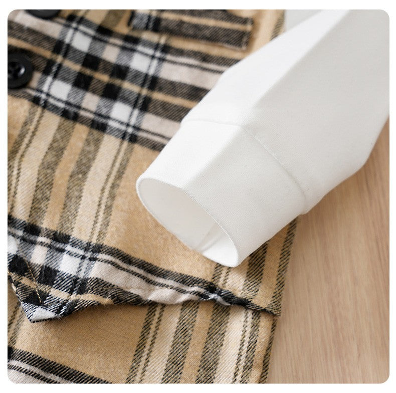 Newborn Baby Boy Clothes white baby onesie with khaki check print One-piece Vest gentleman's spring and autumn pajamas