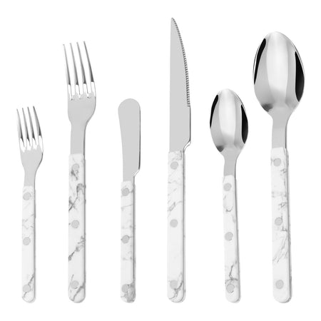 6Pcs Stainless Steel Flatware Set Rivet Design Finely Polished Knife Fork and Spoon Silverware for Kitchen Restaurants Gathering