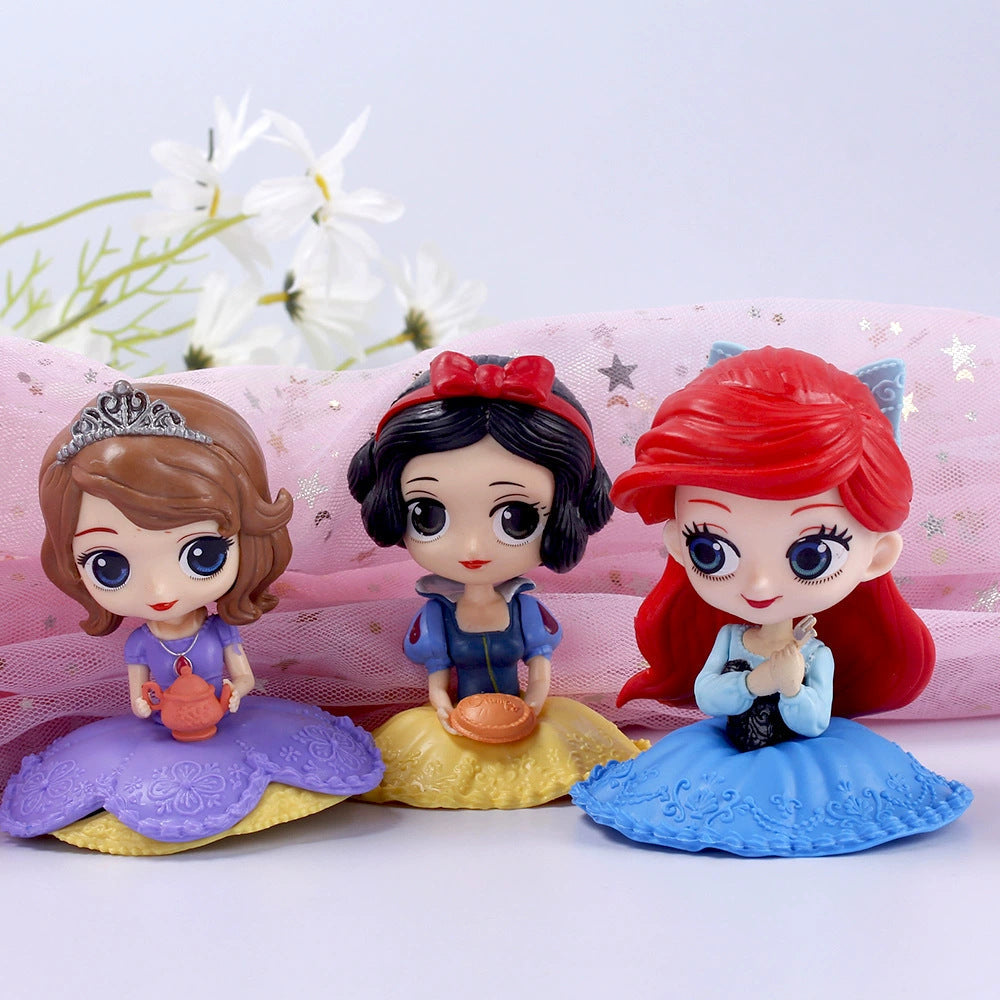 10cm Disney Q Posket Snow White Sofia Alice Belle Mermaid Aurore Princess Figures Toys Collectible Model Dolls Cake Decoration