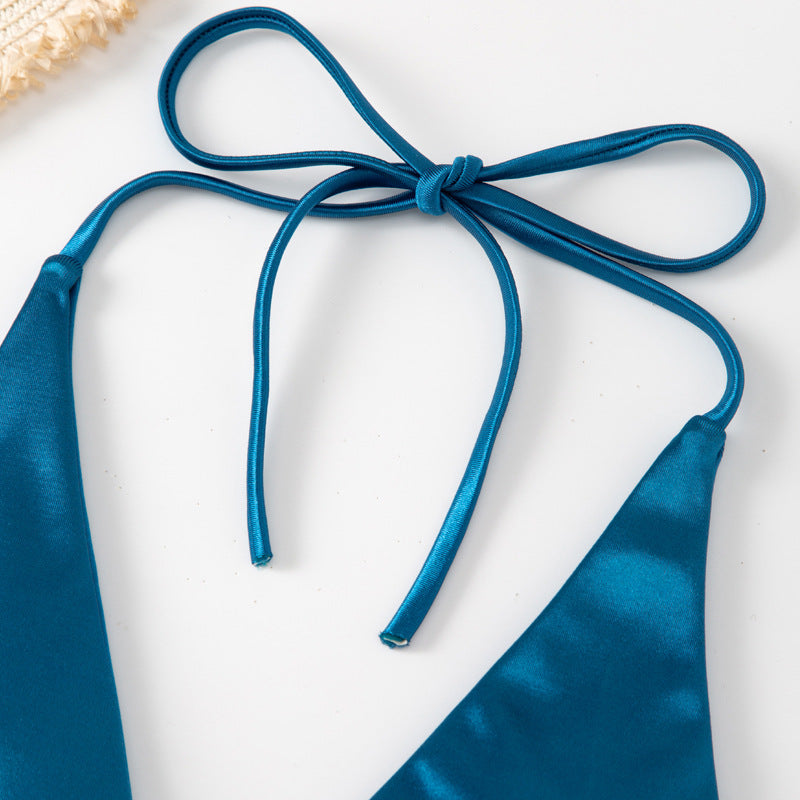 Wrap Around Halter Metallic Satin Bikini Women Swimwear Female Swimsuit Two-pieces Bikini Set Brazilian Bathing Suit Swim Lady