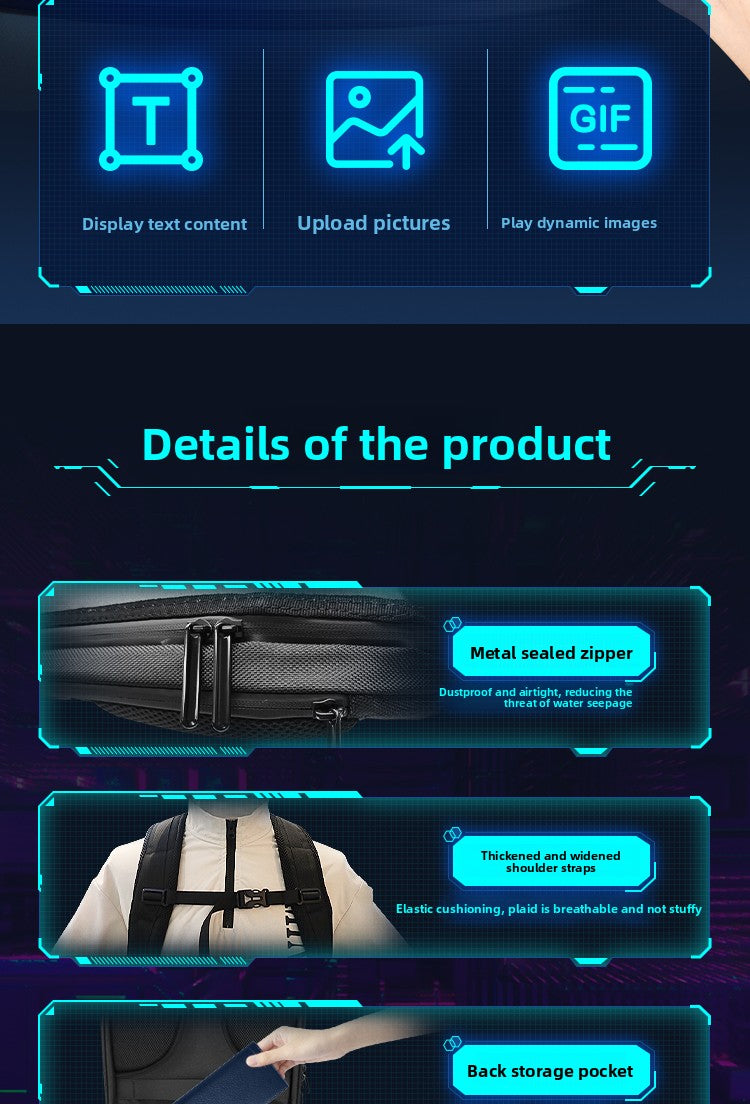 KLQDZMS Men's Backpack Laptop Waterproof Shoulder Bag Night Riding Motorcycle Helmet Schoolbag LED Light Emitting Backpacks