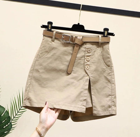 2026 Chic Shorts Women Korean Solid Buttons Side Slit A-line Streetwear Fashion Skirts Chic Harajuku Summer Loose Pants