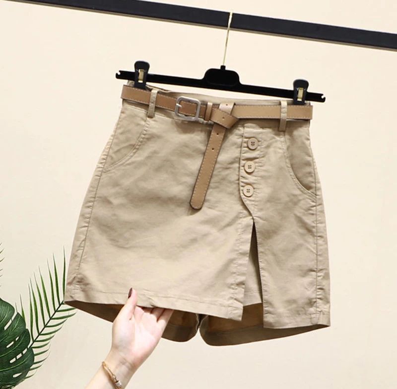 2026 Chic Shorts Women Korean Solid Buttons Side Slit A-line Streetwear Fashion Skirts Chic Harajuku Summer Loose Pants