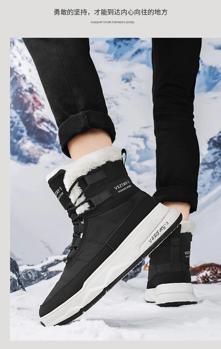 Men's Winter Plus Velvet Warm High-top Down Bread Shoes Waterproof and Non-slip Cotton Shoes Men's Big Boots==bottes Pour Hommes