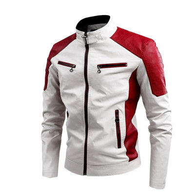 Autumn And Winter Casual Stitching Motorcycle Leather Jacket Fashion Retro Warm Jackets Men And Women Comfortable Trendy Clothin