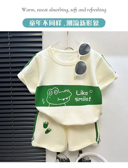 2Pcs Cartoon Bear Children Short Sleeve Shorts Sets Summer Kids Clothes Boy Girl Baby Thin Cotton Tee Tracksuits Fashion Outfits