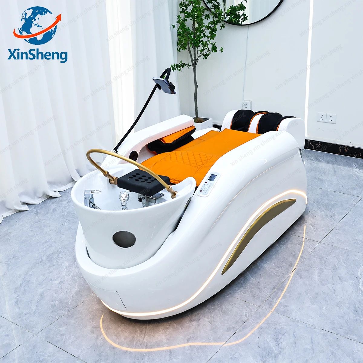 XinSheng Professional Electric Massage Bed Head SPA Salon Massage Table Hair Washing Fumigation Beds Barber Shop Smart Furniture