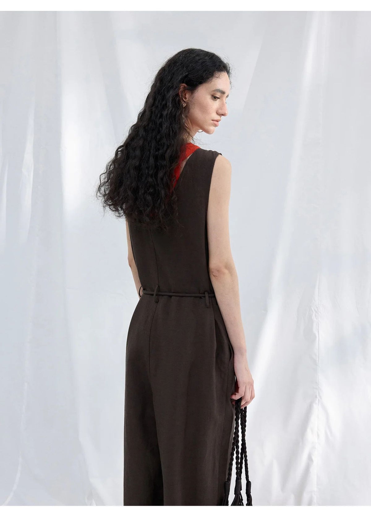 Colne U-Neck Linen Blend Vest And Knife Pleat One-Piece Pants Women's Fashion Design Sensation Tianli Material Long Pants