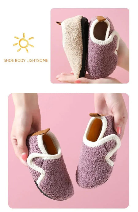 Pantuflas Child Cotton Slippers Solid Warm Kid Winter Home Shoe Boy Girl Plush Floor Shoe Indoor Soft Sole Anti-slip Cotton Shoe