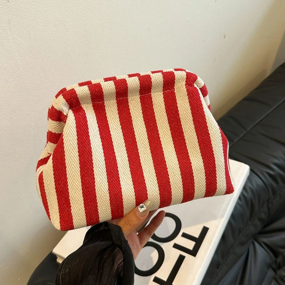 Casual Colorblock Bag Ladies Ruched Cloud Purse Summer Woven Crochet Purses for Women Beach Clutch Handbags 2025 Dumpling Hobo