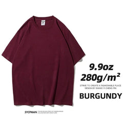 9.9oz 280gsm High Qualtity Oversized Heavy T-shirt for Men Short Sleeve Tee Cotton Solid Color Trend Leisure Green White Black