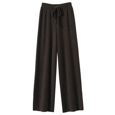 High Waist Wide Leg Pants Mid-Seam Knitted Trousers Drawstring Waist Belted Floor-Length Pure Color Versatile Autumn Winter Casu