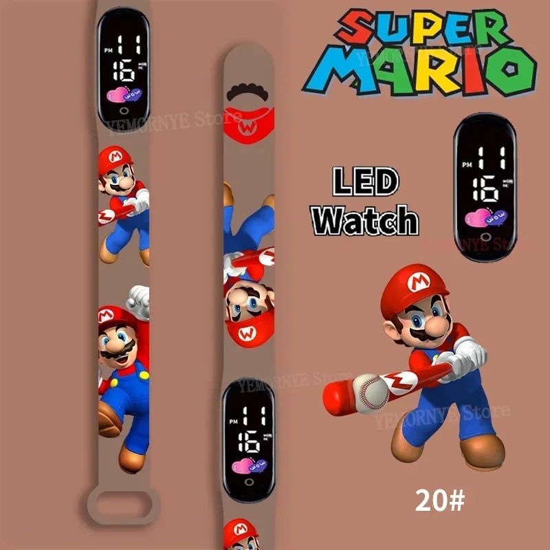 Mario Bros Children's Watches Action Figures Luigi Princess Peach Yoshi Bowser kids Sport Wristband Waterproof Digital Watch Toy