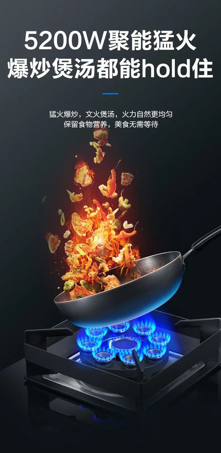 220V Energy-Saving Gas Cooker with Powerful Flame, Single Burner Natural Gas Cooktop for Home Kitchen A