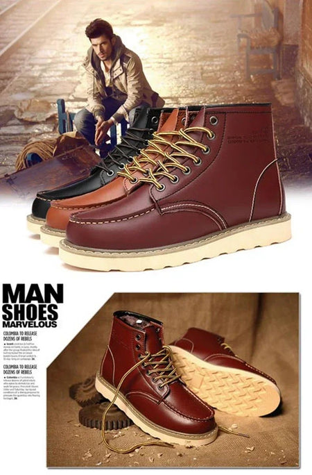 Winter Leather Men Boots Warm Mens Snow Boots with Fur Waterproof Handmade Male Ankle Boots No-slip High Top Male Work Shoes