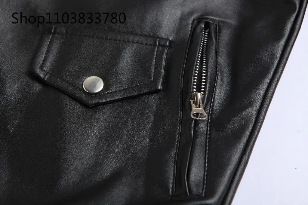 Men PU Leather Jacket Motorcycle Fashion Slim Fit Leather Coat Male Solid Turn-Down Collar Motorcycle Outwear Streetwear 4XL