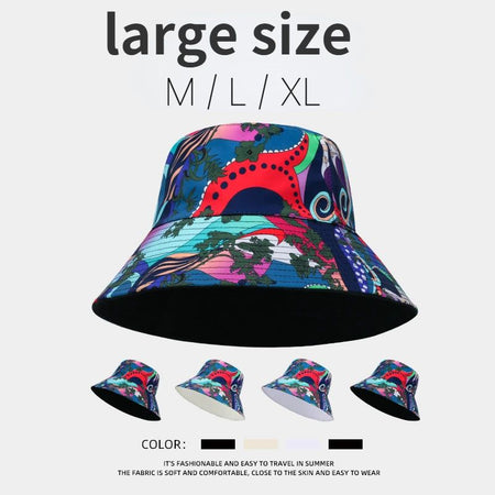 XL 60-63cm Big Head Reversible Bucket Hat Sun Protection Panama for Men Women Fisherman Cap Large Size for Travel Go Shopping