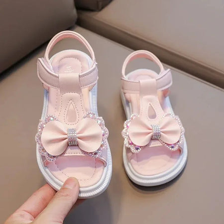 Girls Sandals Kids Soft Soles Casual Princess Shoes New Water Diamond Beach Shoes Bow Shaped Girl Sandals