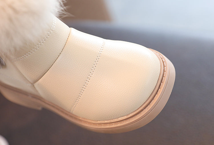 2023 New Solid Color Britain Style Girls Casual Boots Plush Winter Soft Baby Boys Short Boots Kids Shoes Children Drop Shipping
