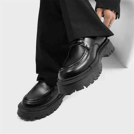 Fashion Thick Sole Leather Men Casual Shoes Classic Formal Business Men Dress Shoes Breathable Lace-Up Handmade Shoes Moccasins