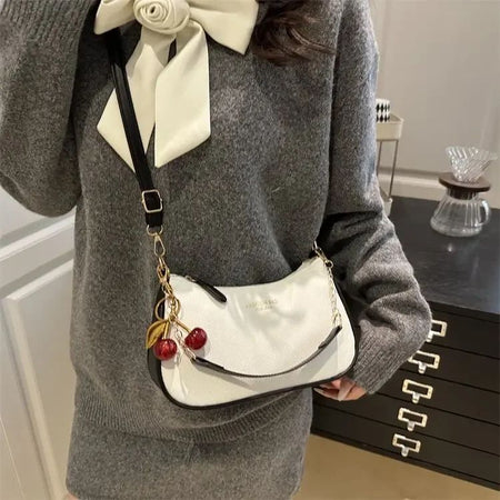 Cherry Pedant Shoulder Underarm Bag Women's Fashion Handbags Causal Hobos Purses Ladies Hand Bags Pu Leather for Work Travel