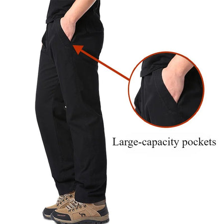 Casual Pants Men's Spring Autumn Cotton Cargo Trousers Plus Size Large Sports Pants Loose Straight Man Elastic Waist Pants
