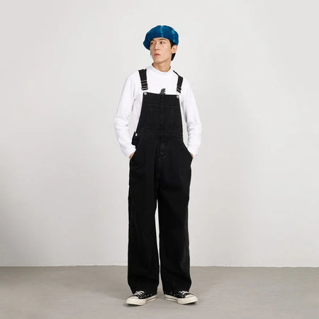 Retro Japanese Style Overalls Casual Straight Leg Workwear Jeans American Streetwear Couples Denim Overalls Loose Fit Men's Jean