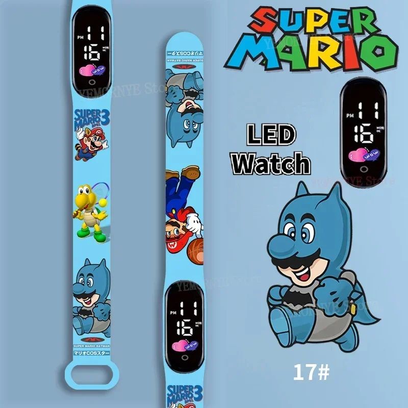 Mario Bros Children's Watches Action Figures Luigi Princess Peach Yoshi Bowser kids Sport Wristband Waterproof Digital Watch Toy