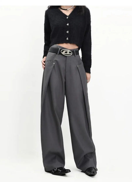 American Style High Waist Draped Suit Pants Women's Spring Autumn Loose Trendy Versatile Wide Leg Casual Floor Length Straight L