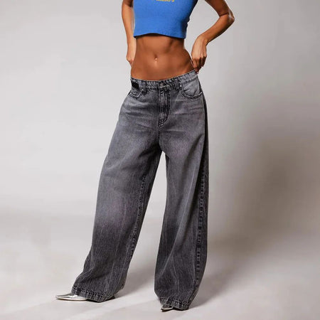 Gradient Color Bell Bottom Jeans Women's Loose Straight American Casual High Street New Autumn Pants High Waist Denim