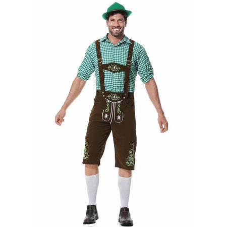 Men Traditional Bavarian Beer Shorts Outfit Overalls Shirt Hat Suspenders Set Germany Oktoberfest Costumes Halloween Costume