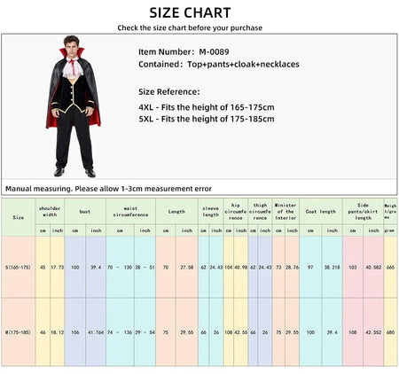 Adult Vampire Costume Men's Medieval Gothic Costume Set Suitable for Halloween Parties Movie Theme Cosplay Costume